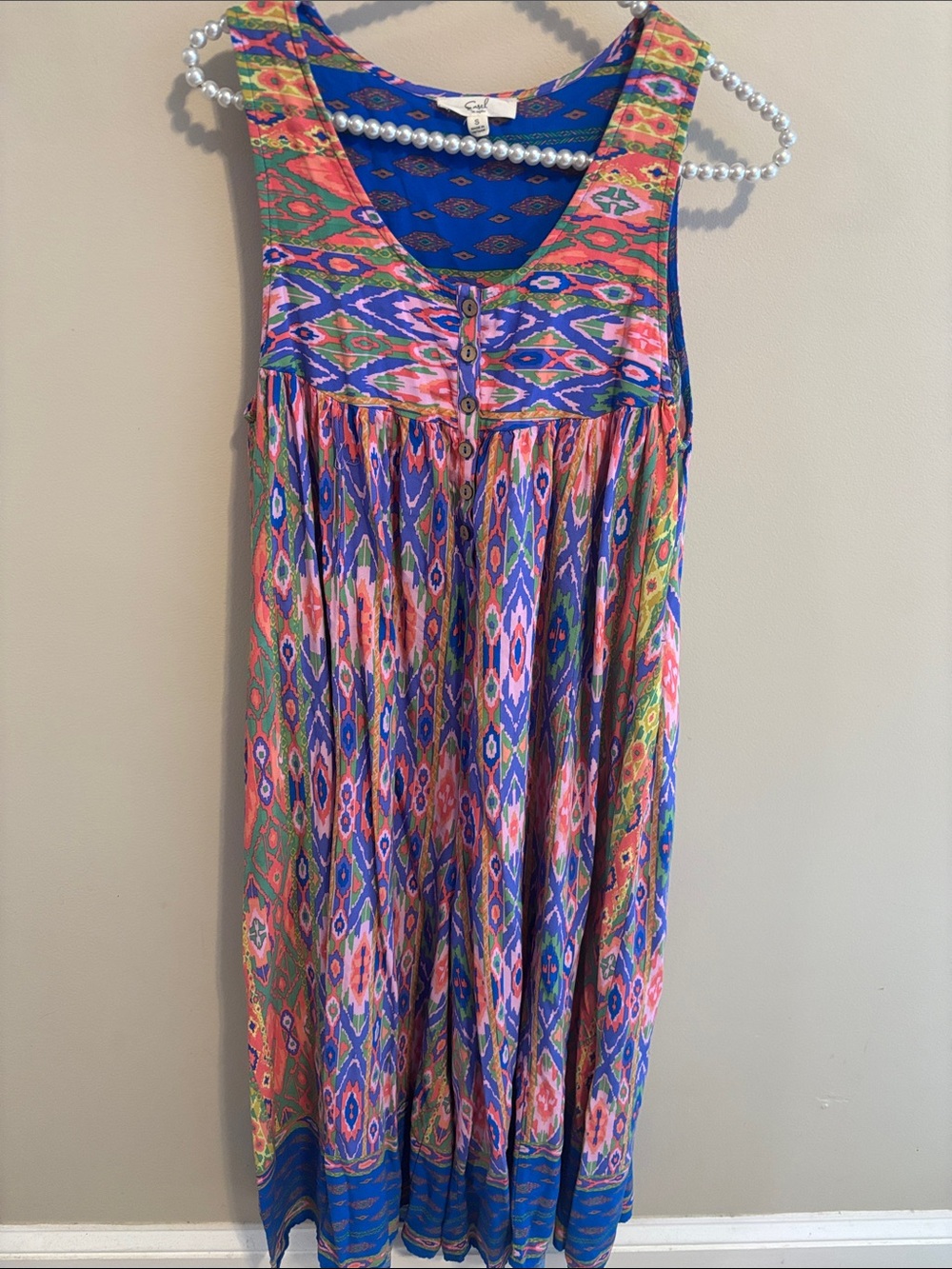 Easel Jumpsuit Small S Colorful Ikat Aztec Boho Wide Leg Sleeveless Rayon